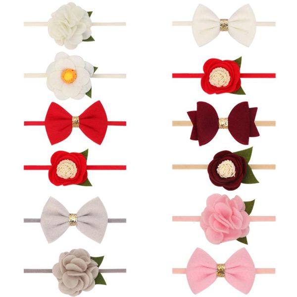 

hair accessories 2pcs baby headband girls bows flower elastic band nylon pograph props headwear born, Slivery;white