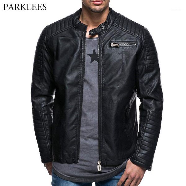 

mens leather jacket classic black motorcycle men pu leather jackets and coats striped fold style jaqueta masculina1