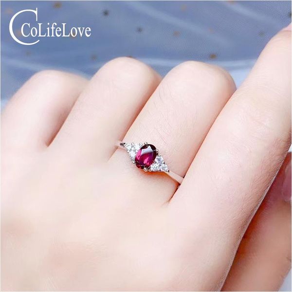 

cluster rings colife jewelry 925 silver garnet ring for daily wear 4mm*6mm natural stelring, Golden;silver