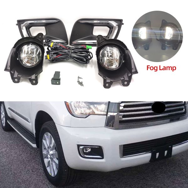 

2pcs car led drl fog lights for toyota sequoia 2018 2019 2020 fog light cover grill headlight frame headlights fog lamps kit