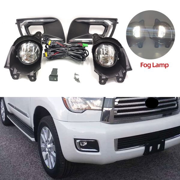 2PCS CAR LED DRL FOG LUZES PARA TOYOTA SEQUOIA 2018 2019 2020 FOG Light Toupe Grill Farol Farol Fareira Lâmpadas FOG KIT