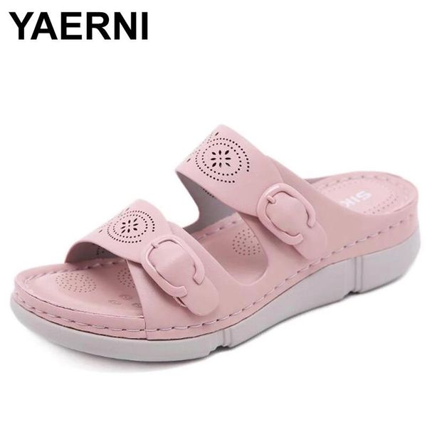 

yaerni summer comfortable sandals women low heel wear-resistant anti-slip large size retro with thick bottom vintage hollow out, Black