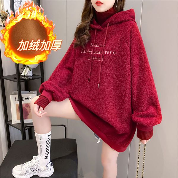 

k9957360g lamb cashmere embroidered high neck sweater women's winter hooded thickened large wear, Blue;black