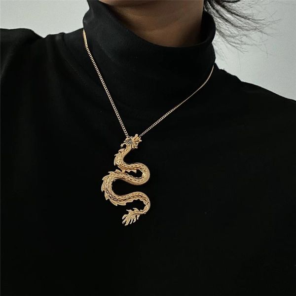 

chokers personality dragon pendant necklace for women 2021 trendy punk clavicle long chain statement jewelry gift, Golden;silver
