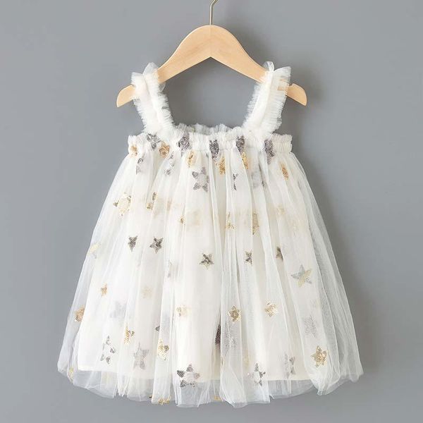

bear leader girls princess dress new brand summer kids party dresses cute sequin stars outfits lace mesh girl children vestidos 210225, Red;yellow