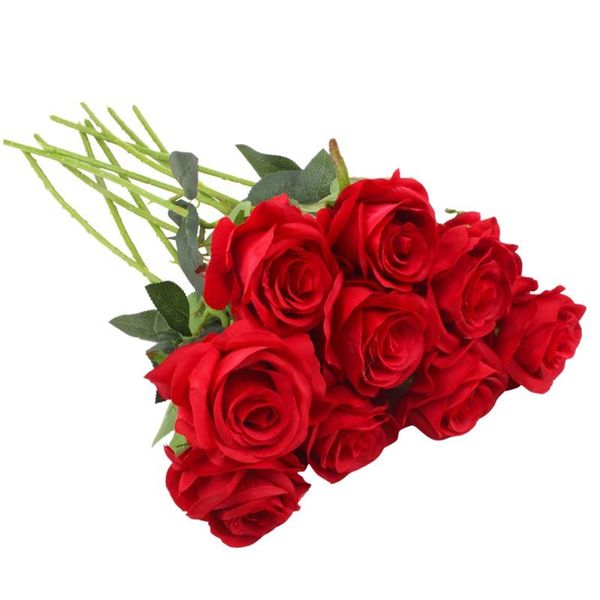 

decorative flowers & wreaths artificial rose silk flower fake bouquets arrangment for home party wedding garden decor,10pcs red