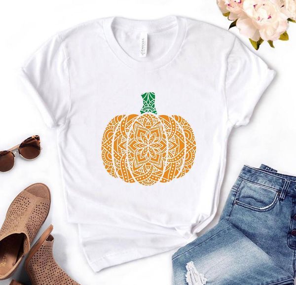 

pumpkin mandala print men cotton t shirt casual funny for lady yong girl tee pm 160, White;black