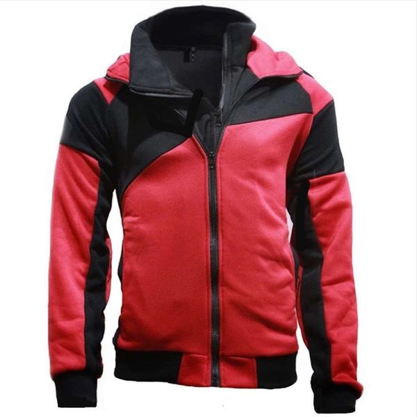 

two contrast stitching casual sports hooded men's sweater double zipper cardigan for 2021 holiday ing, Black