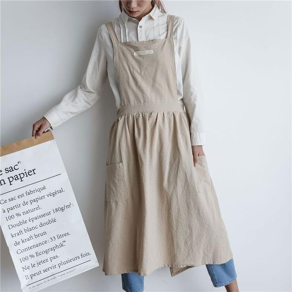 Фартуки, модная короткая плиссированная юбка в скандинавском стиле, хлопково-льняной фартук для шеф-повара, кофейня и рабочая одежда с цветами, женская уборка2371
