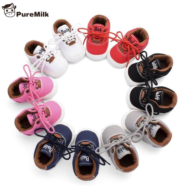 First Walkers PureMilk Baby Shoes Boy Girl Star Solid Sneaker Cotton Soft Anti-Slip Sole Born Infant Toddler Casual Canvas