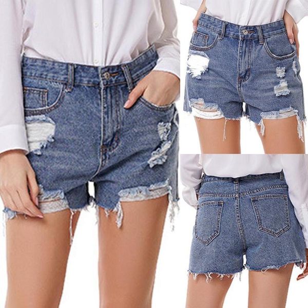 

women's jeans fashion womens mini pants high waist denim shorts hole beach bottom summer baggy, Blue