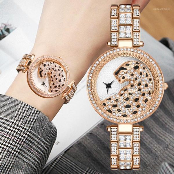 

wristwatches luxury women quartz watch fashion bling casual ladies female gold crystal diamond leopard for clock, Slivery;brown