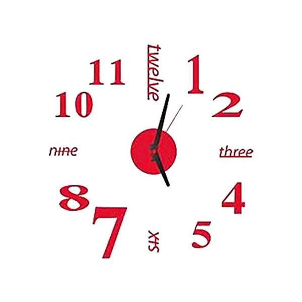 

modern frameless 3d diy wall clock kit decoration home for living room bedroom(red