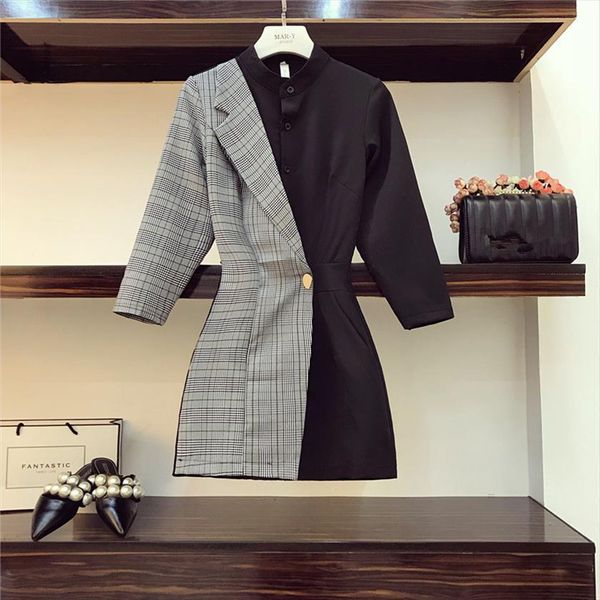 

autumn overalls black patchwork gray womens jumpsuits plaid streetwear casual single buckle shorts romper, Black;white