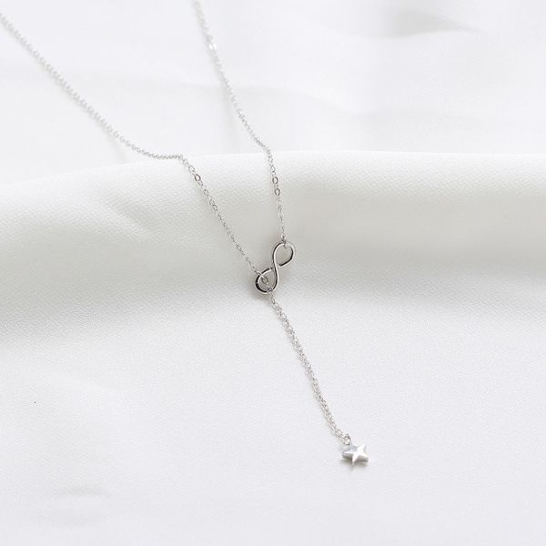 

yhn024 us s925 sterling silver sweater chain simple personality five pointed star infinite 8 character symbol necklace