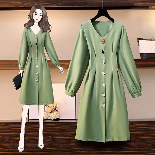 

large size women's dress: new fat sister in spring 2021, french style, platycodon grandiflorum, slim fashionable, age reducing and bell, Black;gray