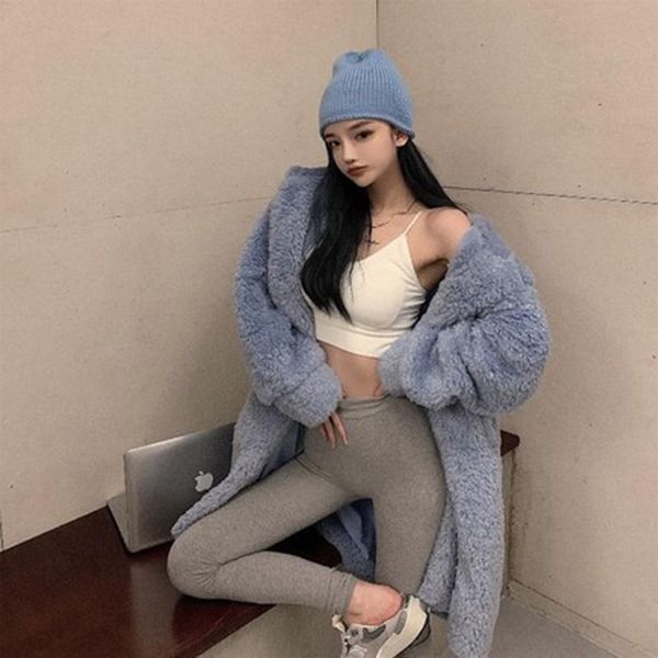 

women's wool & blends plush coat wnter jacket women thickened medium length loose korean version versatile fur for autumn and winter 20, Black