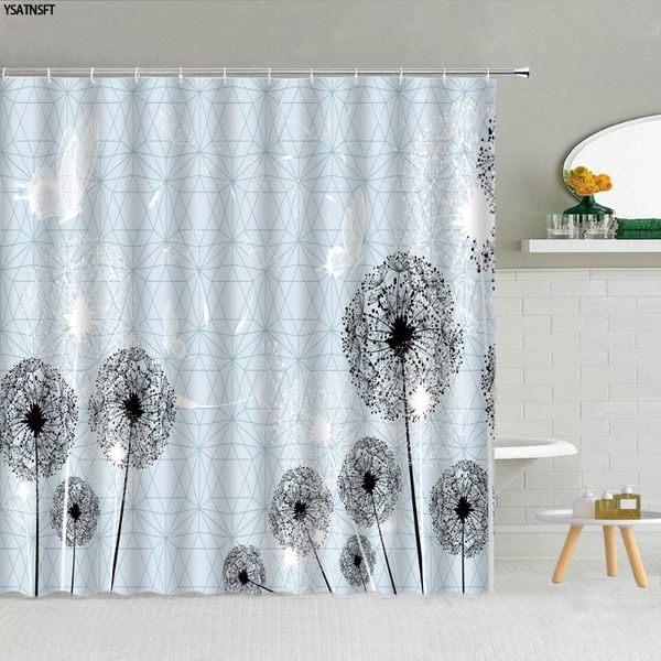 

shower curtains flower dandelion water drops curtain blue geometric background butterfly bathroom fabric bath screen home decor