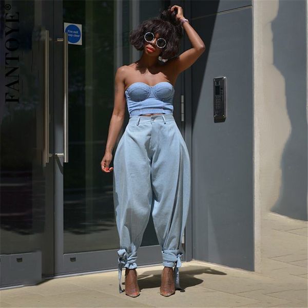 

2021 new women casual wide leg bandage jeans autumn fashion high waist loose trousers light blue plus size pants streetwear ml7y