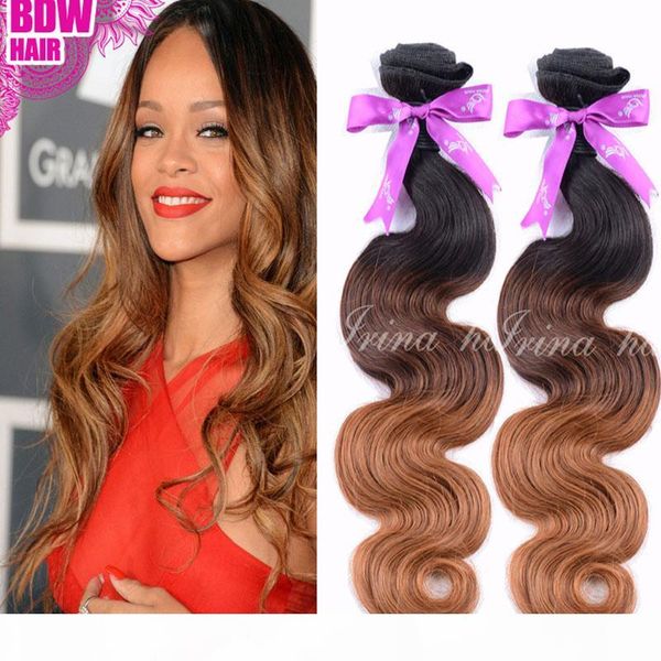 

7a virgin brazilian virgin hair ombre body wave three tone color 1b 4 30 peruvian virgin hair weaving unprocessed human hair bundles, Black