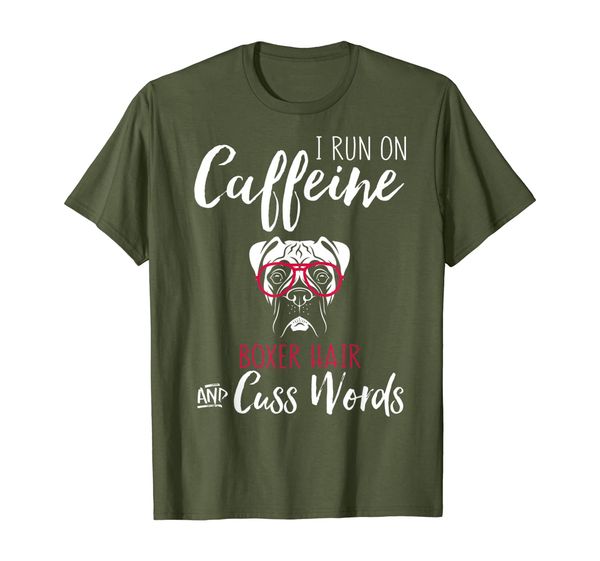 

i run on caffeine boxer hair and cuss words dog tshirt, White;black