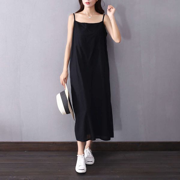 

popular long art spring and summer cotton new dress literature large size versatile women's suspender skirt hot, White;black