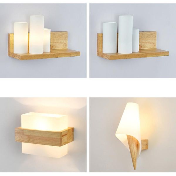 

wall lamps nordic e27 led lamp modern wood glass sconces lights indoor lighting home decor bedroom living room kitchen decoration