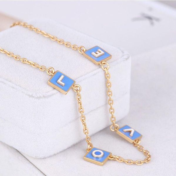

chains tb chain necklaces european american style enamel color glaze checkered letters multiple pendants necklace girl's, Silver