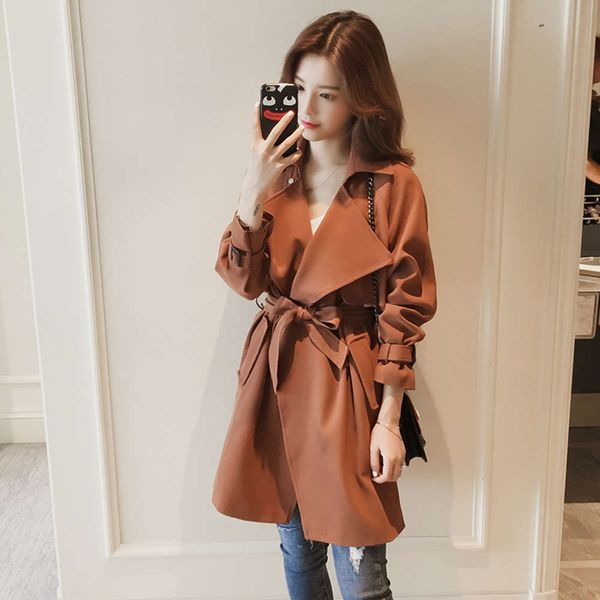 

fashion 2021 long spring black new mid windbreaker women's high end popular small hepburn coat autumn and winter luxury, Tan;black