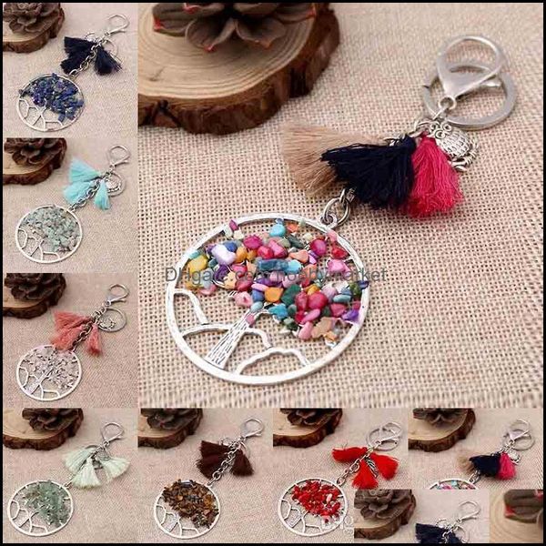 Chave anéis de jóias Natural pedra árvore de vida anel coruja tassel keychain saco pendura moda e sandy drop ship entrega 2021 qhdwy