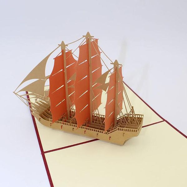 

greeting cards 3d laser cut handmade carving ancient sailing boat paper invitation postcard birthday party business gift