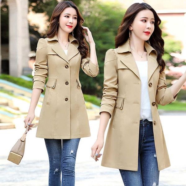 

women's trench coats 2021 autumn women classic single breasted lady korean solid loose elastic waist plus size 5xl mid-long coat a5, Tan;black