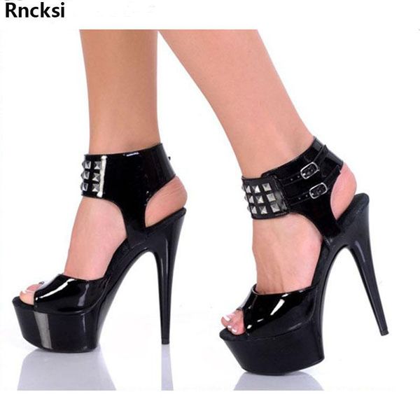 

sandals rncksi fashion rivets classics black 15cm high heel shoes party wedding