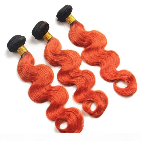 

brazilian orange ombre human hair body wave weave bundles #1b 350 black roots orange ombre human hair wefts 3bundles 10-30" mixed lengt, Black;brown