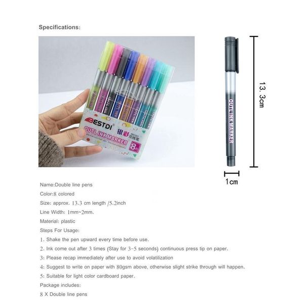 

8/12 colors metallic double lines art markers out line pen stationery art drawing pens for calligraphy lettering scra qylwbm