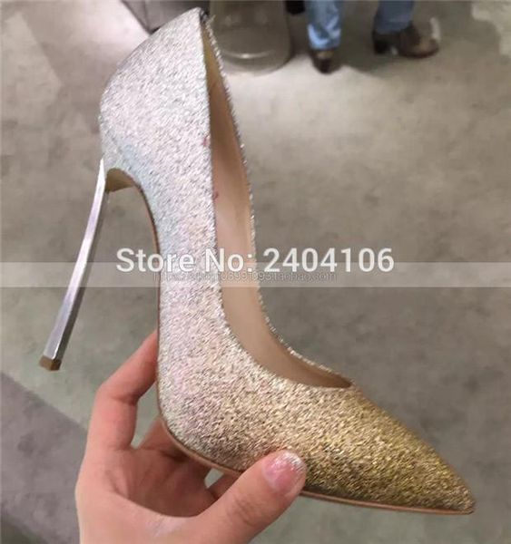 

dress shoes chaussure femme talon ladies prom party wedding metal stilettos pumps gradient color glitter high heels, Black