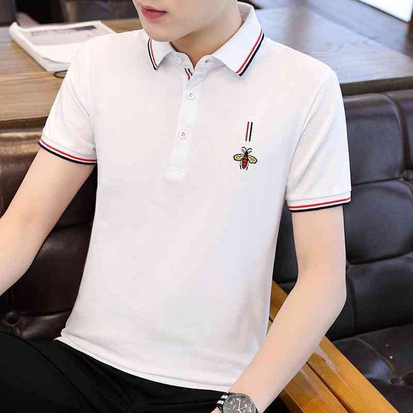 

short sleeve polo shirt 2021 summer new youth korean casual embroidery lapel men's undergarment fashion, White;black