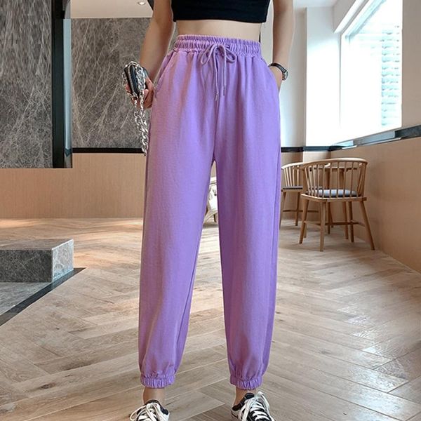 

women's pants & capris candy color pink gray sports female street leisure bf harajuku harem s-xl 2021 autumn women elastic waist sweatp, Black;white