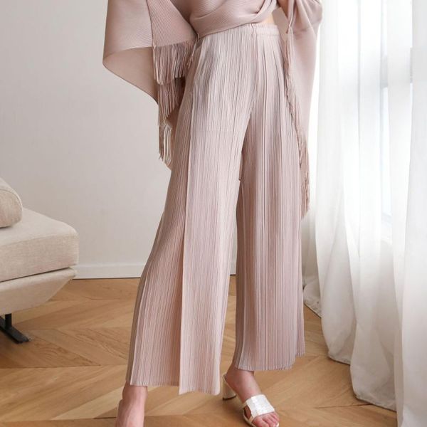 

women's pants & capris fall/spring streetwear summer 2021 pleated casual all-match large-size loose straight leg bell bottom, Black;white