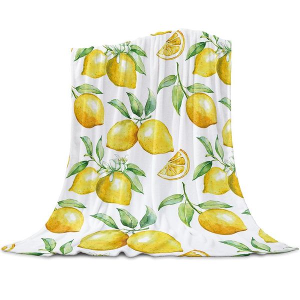 

blankets watercolor fruit white yellow coral fleece flannel bedspreads soft warm for bed sofa nap wrap blanket