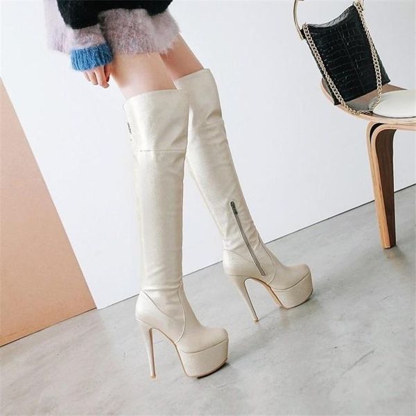 

dress shoes beautiful golden silver women's boots waterproof platform high heel knee large small, Black