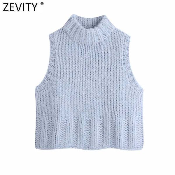 

zevity women fashion solid color sleeveless casual knitting vest sweater lady chic turtleneck waistcoat pullovers s500 210603, White;black