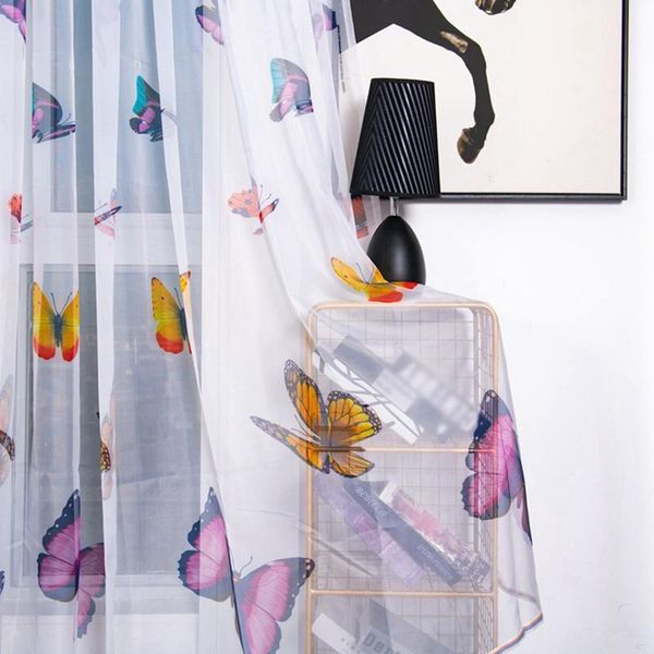 

curtain & drapes 100% polyester sheer window panel curtains room divider for living bedroom kitchen butterfly printed