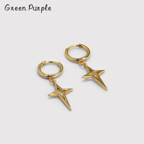 

hoop & huggie green purple minimalist star pendant earrings for women sterling silver 925 earing gold plated earring pendientes jewellery, Golden;silver