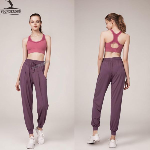 

yoga outfits lightweight elastic high waist drawstring tapered breathable gym joggers workout clothes, White;red
