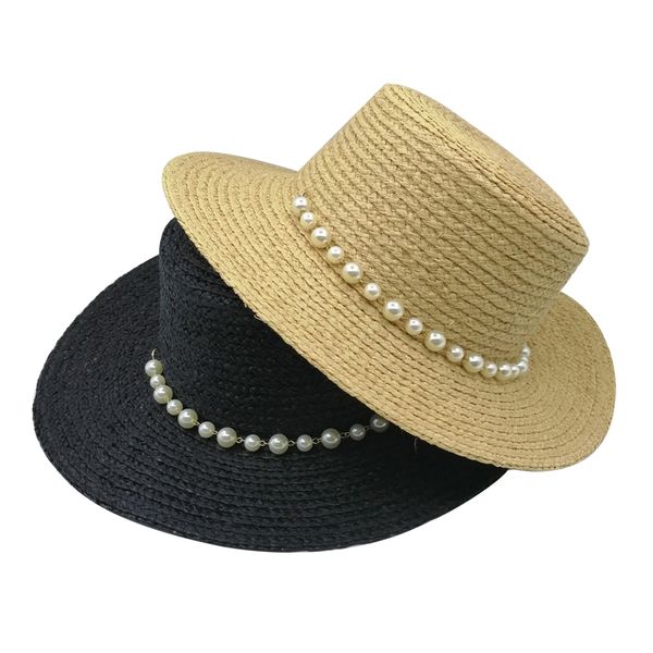 

handmade weave raffia sun straw hat for women wide brim summer beach cap fashionable pearl decoration travel visor hats, Blue;gray