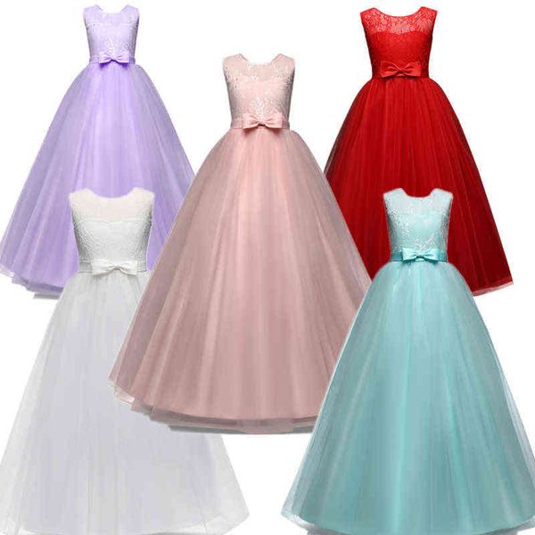 2021 Mode langes Kleid Mädchen formale Prinzessin Kleid Hochzeitsfeier Weiße Kleider Kinder Taufe Kostüm für 6-14 Jahre Mädchen ROBE G1129