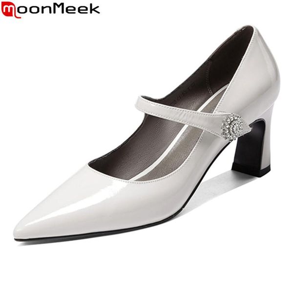

dress shoes moonmeek 2021 fashion high heels genuine leather women pumps summer shallow mary jane ladies single, Black