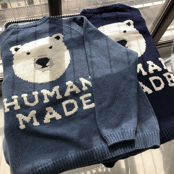 

human made knitted sweater 20aw polar bear loose pullover long sleeve sweater, Black