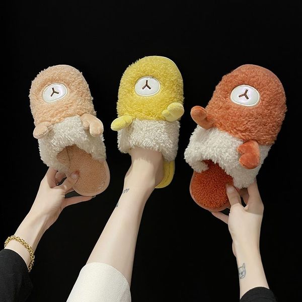 

slippers 2021 fashion winter casual flats sweet plush shallow women designer warm fur home cotton shoes slides flip flops, Black
